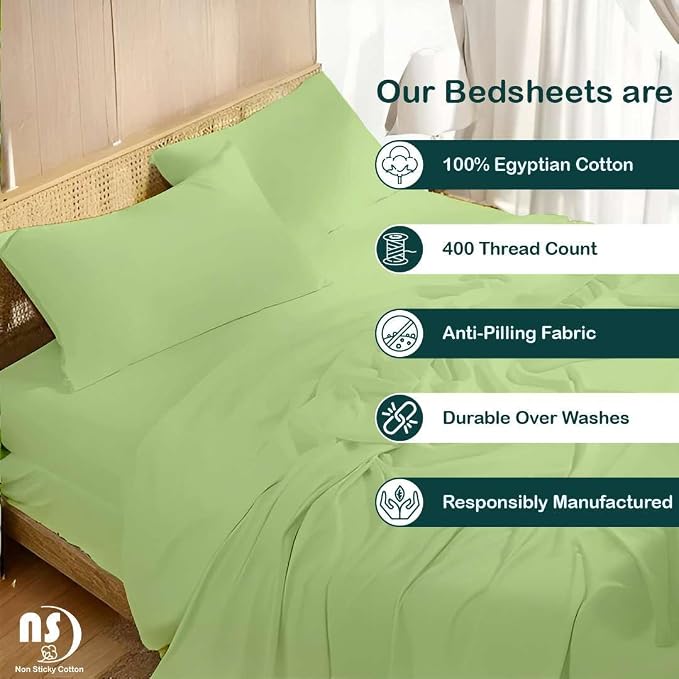 NON Sticky cotton Queen Size Sleeper Sofa Sheets, 4 Piece Egyptian Cotton Bed - Image 2