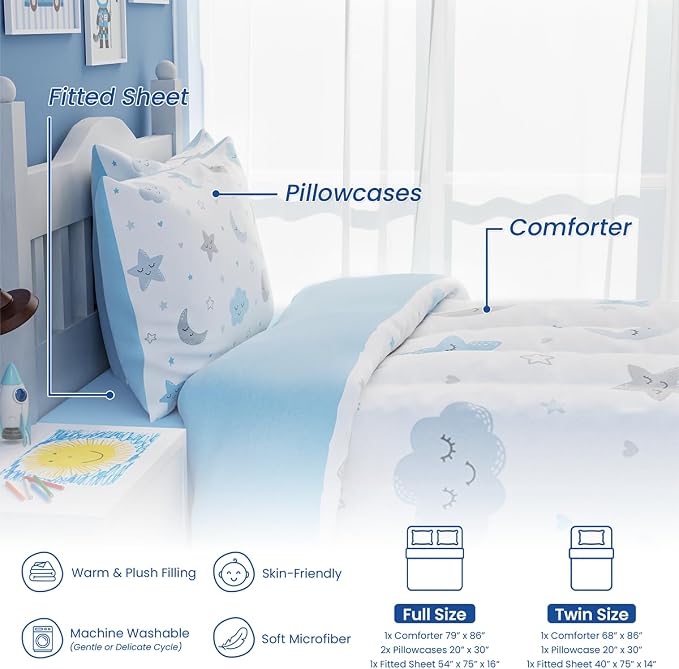 SANDJEST Star and Moon Comforter Set Twin Size 68x86in - Image 3