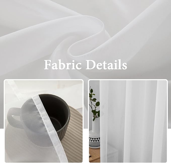 MIULEE White Sheer Curtains 96 inches Long Window Curtains 2 Panels Solid Color - Image 3