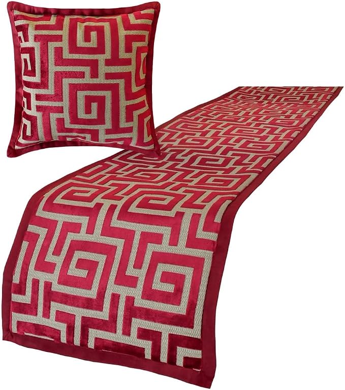 The HomeCentric King/Queen/Twin Red Designer Twin 53"x18" Bed Runner Without - Image 4