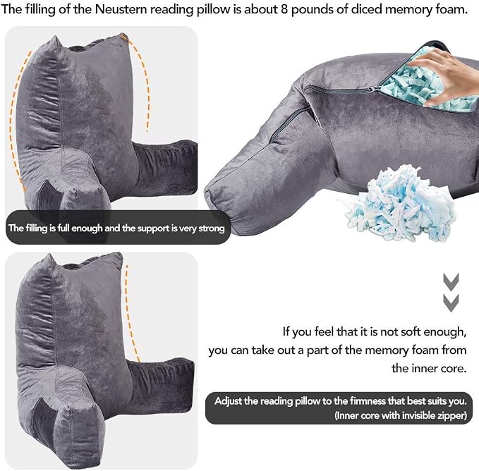 Neustern Reading Pillow for Sitting in Bed Adult, Back Pillow for Bed Shredded - Image 4
