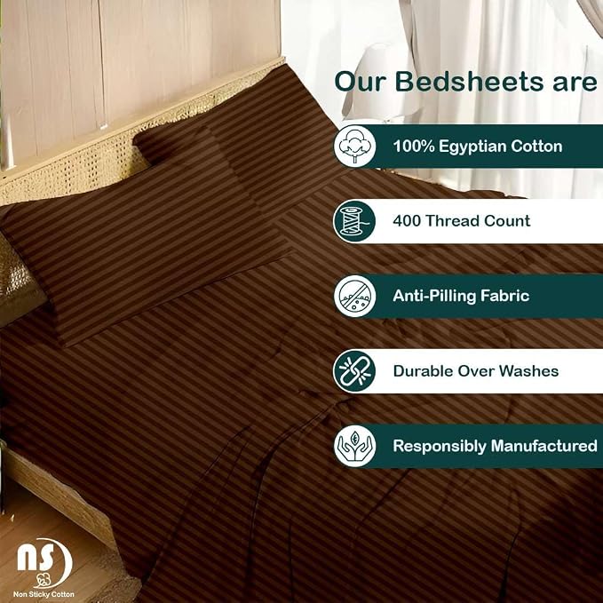 NON Sticky cotton Queen Size Sleeper Sofa Sheets, 4 Piece Egyptian Cotton Bed - Image 2