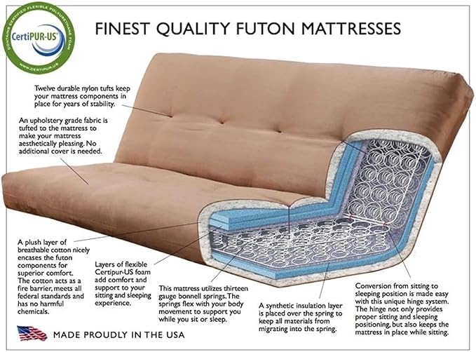 BOWERY HILL Full-Size Suede Futon in Blue-Frame Not Included - Image 5