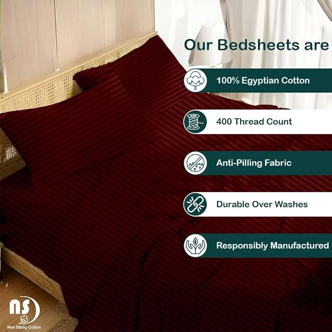NON Sticky cotton Queen Size Sleeper Sofa Sheets, 4 Piece Egyptian Cotton Bed - Image 2