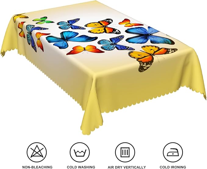 70x140inches Butterfly Rectangle Tablecloth Colorful Butterflies Printed Yellow - Image 6