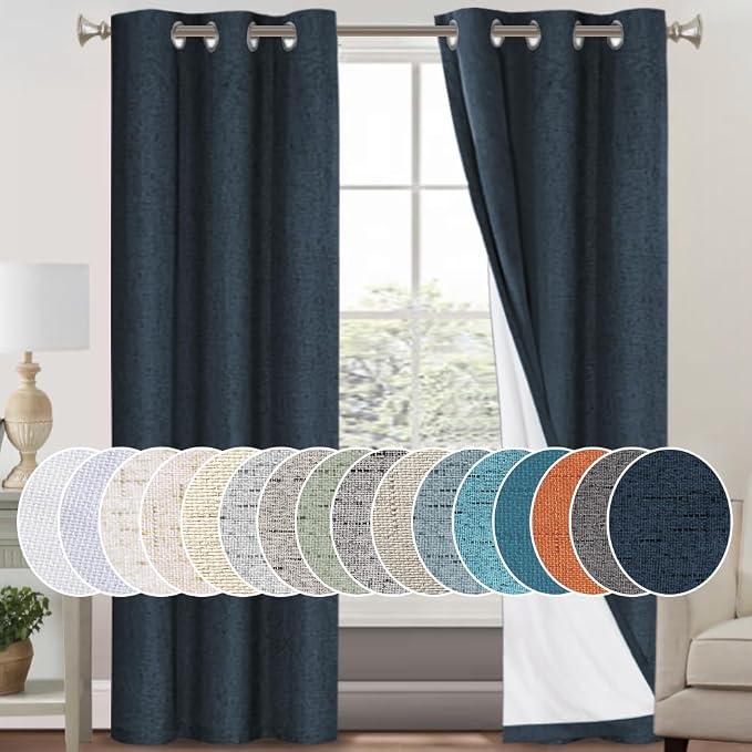 PrinceDeco Navy Blackout Curtains 84 Inches Long, 100% Light Blocking Thermal by PrinceDeco
