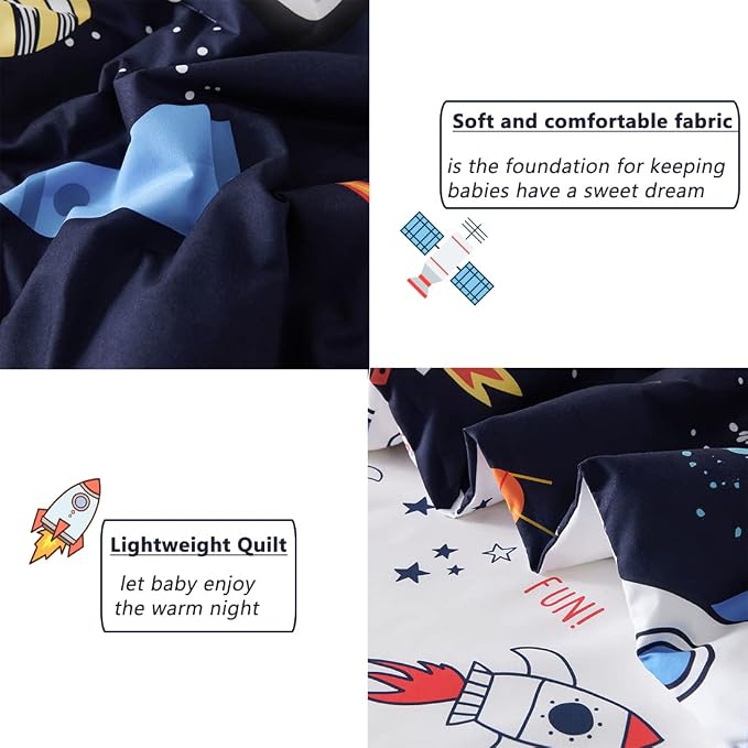 PERFEMET 4 Pcs Toddler Bedding Dark Blue Outer Space Printed Toddler Bed Set - Image 6