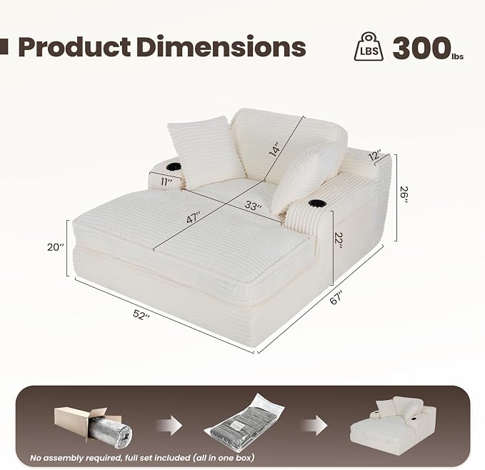 67" Chaise Lounge Chair Indoor, Cozy Oversized Fluffy Sofa - Image 2