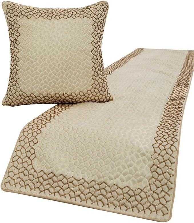 The HomeCentric King/Queen/Twin Ivory & Gold Designer CA King 86"x18" Bed Runner by TheHomeCentric