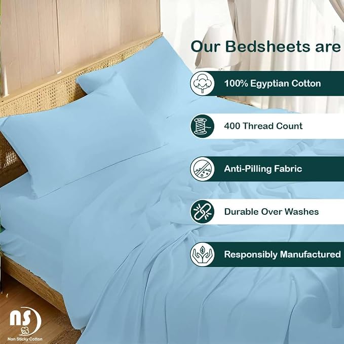 NON Sticky cotton Full Size Sleeper Sofa Sheets, 4 Piece Egyptian Cotton Bed - Image 2