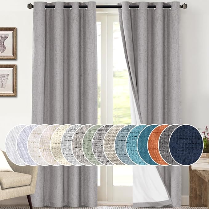 PrinceDeco Light Grey Linen Blackout Curtains by PrinceDeco