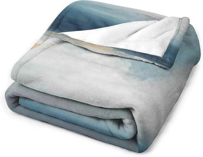 Fashion Gradient Blanket, Modern Art Abstract Blue Sea View Painting Strokes - Image 4