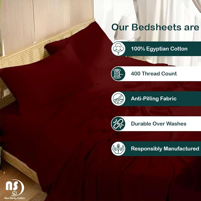 NON Sticky cotton Twin Size Sleeper Sofa Sheets, 4 Piece Egyptian Cotton Bed - Image 2