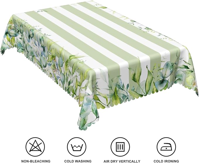 60x120inches Green and White Stripes Tablecloth Watercolor Green Eucalyptus - Image 6