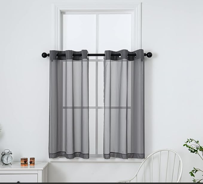 PI Dark Grey Sheer Curtains 45 Inches Length by PI