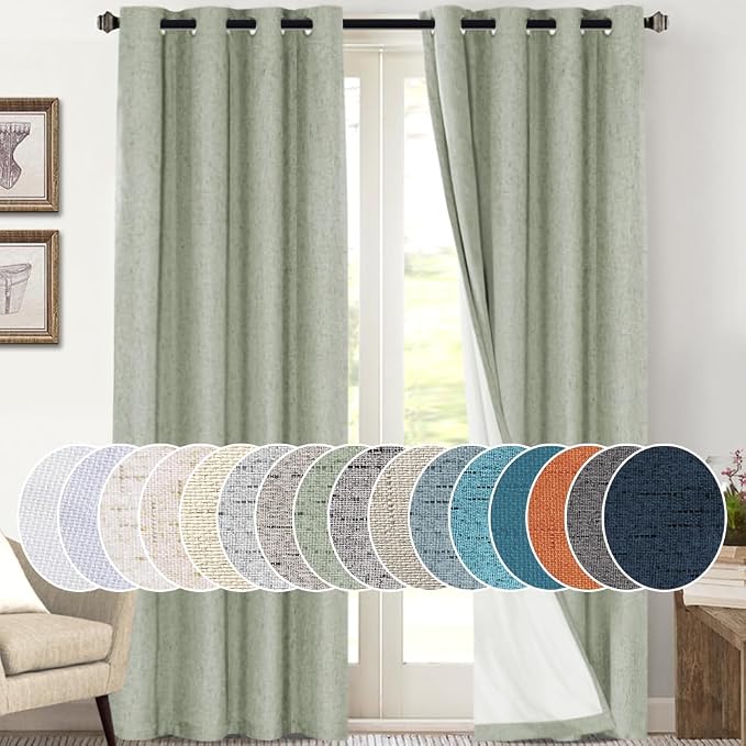 PrinceDeco Blackout Curtains 108 Inches Long 2 Panels 100% Blackout Linen by PrinceDeco