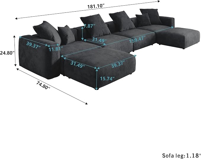 JACH 181" Oversized Modular Sectional Sofa, U-Shaped Deep 4-Seats Sectional - Image 2