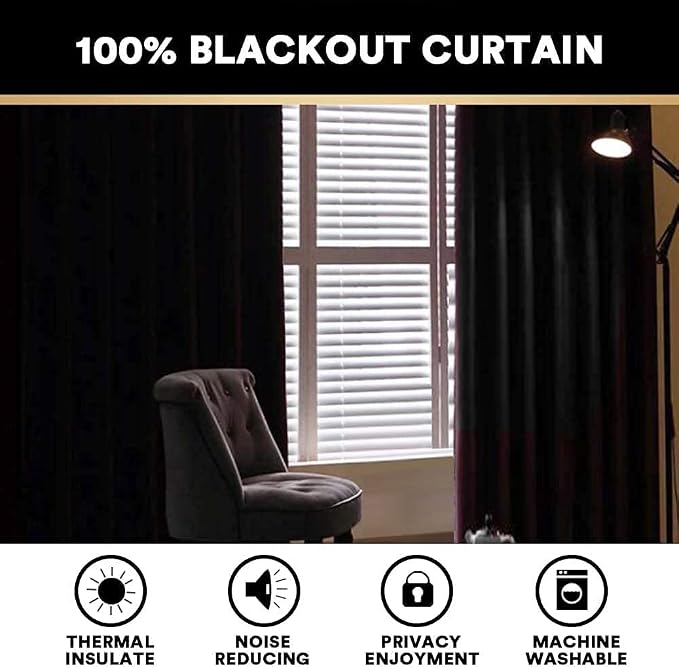 PrinceDeco 100% Black Out Curtains 64 inch Long 2 Panels - Image 2