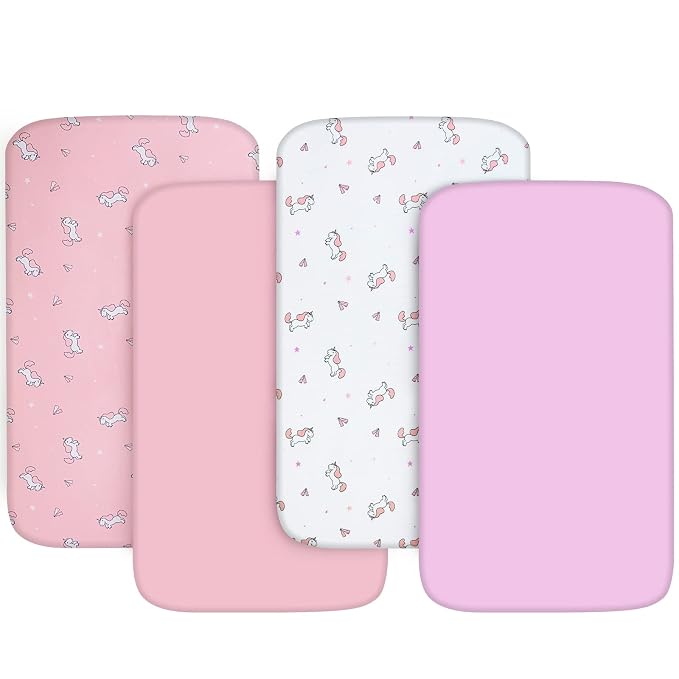Mini Crib Sheets Set for Girls, 4 Pack, Mini Portable Crib Sheets for Girs | - Image 6