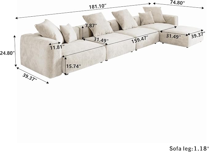 JACH 181" Oversized Modular Sectional Sofa, Deep 4-Seats Sectional Couch - Image 2