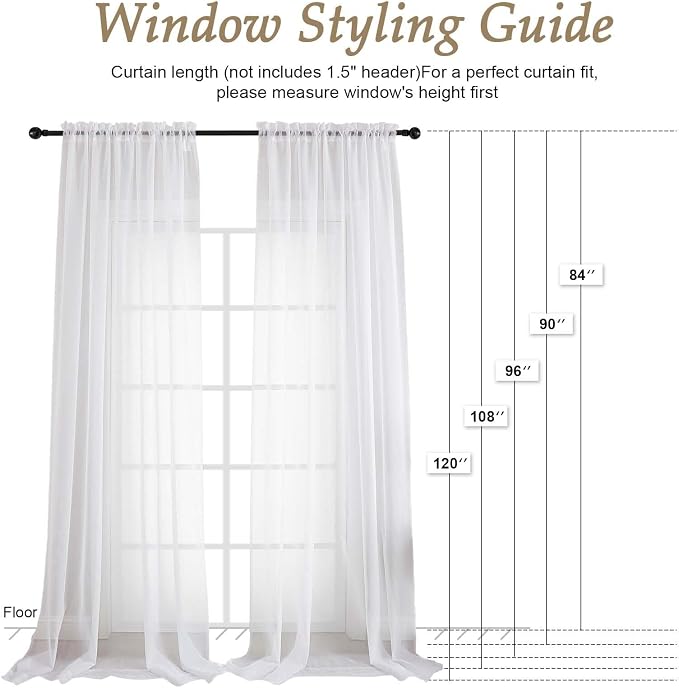 OVZME White Sheer Curtains 120 Inches Long 2 Panels Set, 59 Inch Extra Wide - Image 2