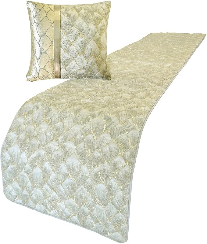 The HomeCentric King/Queen/Twin Ivory & Gold Designer King 90"x18" Bed Runner - Image 4