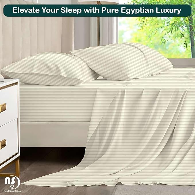 NON Sticky cotton Queen Size Sleeper Sofa Sheets, 4 Piece Egyptian Cotton Bed - Image 5
