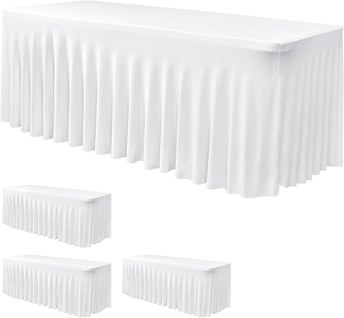 Nasitos White Table Skirt for 8 Foot Rectangle Tables, 4 Pack by Nasitoshomedecor