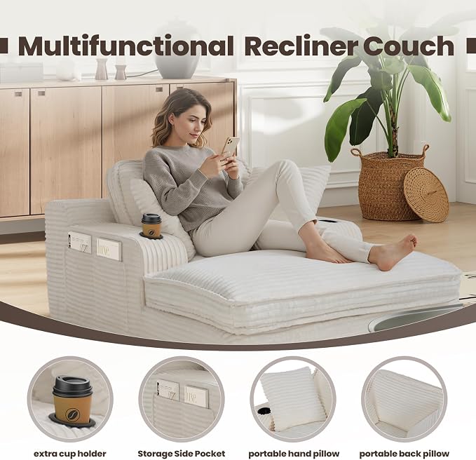 67" Chaise Lounge Chair Indoor, Cozy Oversized Fluffy Sofa - Image 4