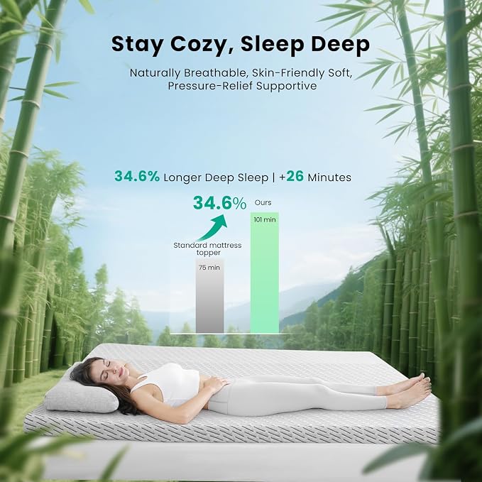 Bamboo Mattress Topper Full Size 3 Inch, Cooling Gel & Bamboo Charcoal Memory - Image 2
