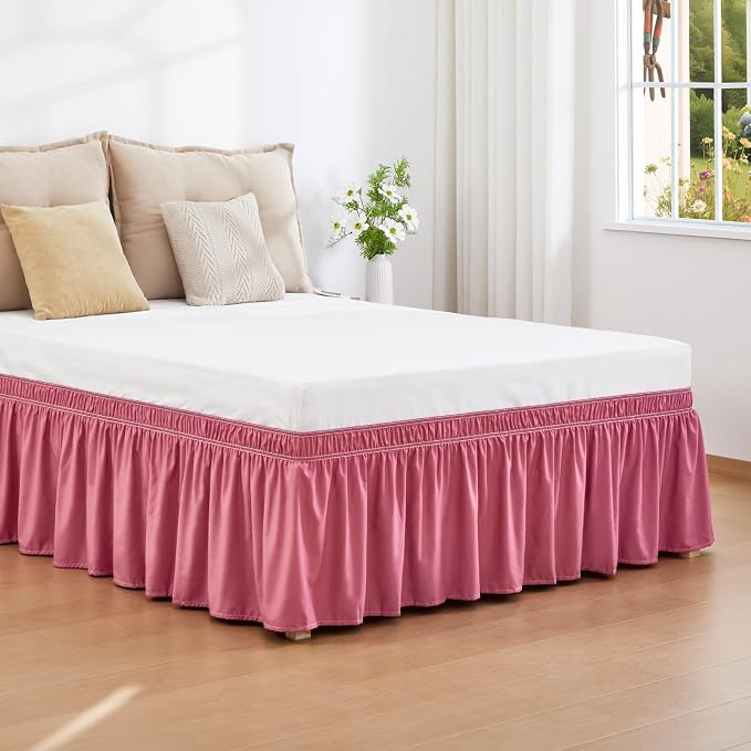 RIMELA Dusty Red Bed Skirt Queen Size 15 Inch Drop, Wrap Around Elastic Bedskirt - Image 2
