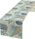 Ocean Starfish Table Runner, Coastal Coral Starfish Seaside Nautical Beach by ShiTingYu