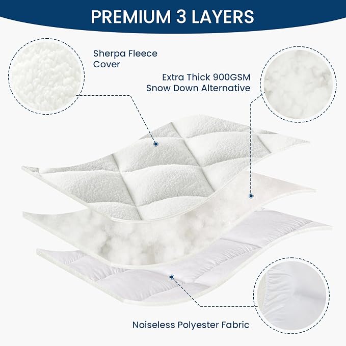 Mattress Topper Full for Back Pain Thick Mattress Pad Cover Sherpa Plush Pillow - Image 8