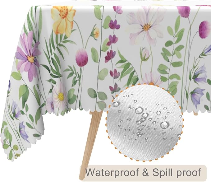 70x90inches Floral Rectangle Tablecloth Pink Wild Flowers Butterfly Botanical - Image 2