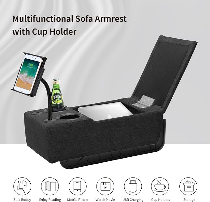 Removable Sofa Armrest with Cup Holder, PU Leather Multifunctional Couch Caddy - Image 5