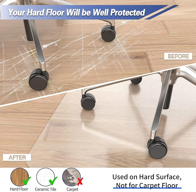 Amyracel Chair Mat for Hardwood Floor, 45” x 53” Clear Desk Chair Mat for - Image 2