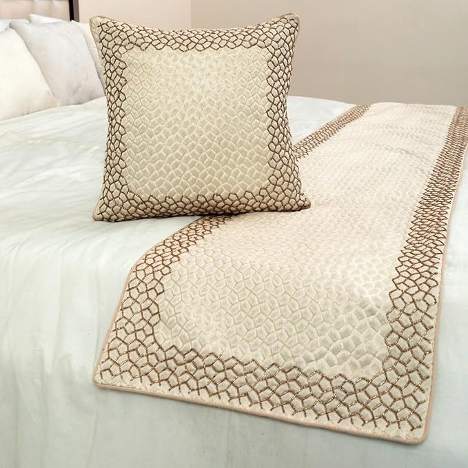 The HomeCentric King/Queen/Twin Ivory & Gold Designer CA King 86"x18" Bed Runner - Image 4