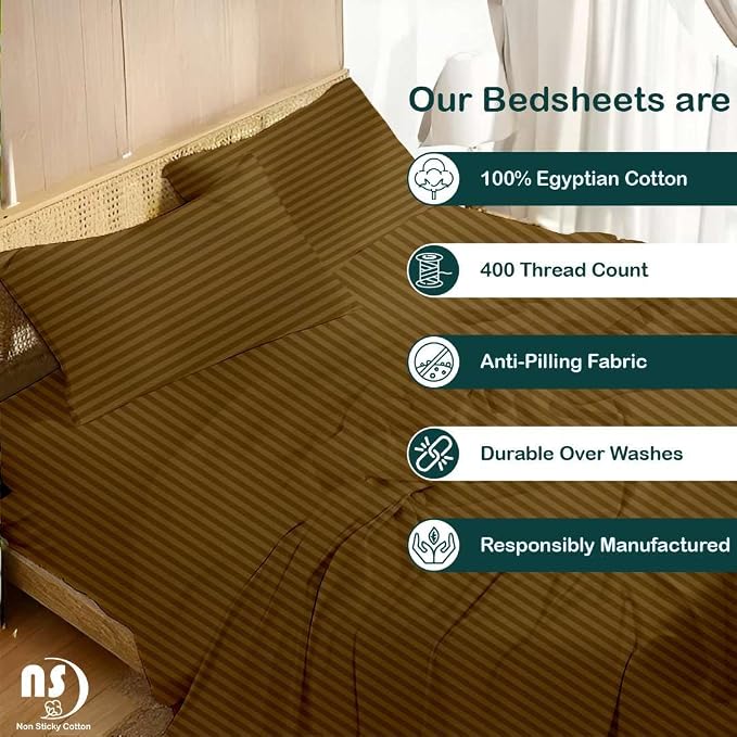 NON Sticky cotton Queen Size Sleeper Sofa Sheets, 4 Piece Egyptian Cotton Bed - Image 2