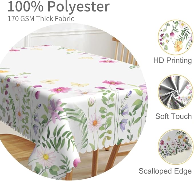 54x120inches Floral Rectangle Tablecloth Pink Wild Flowers Butterfly Botanical - Image 3