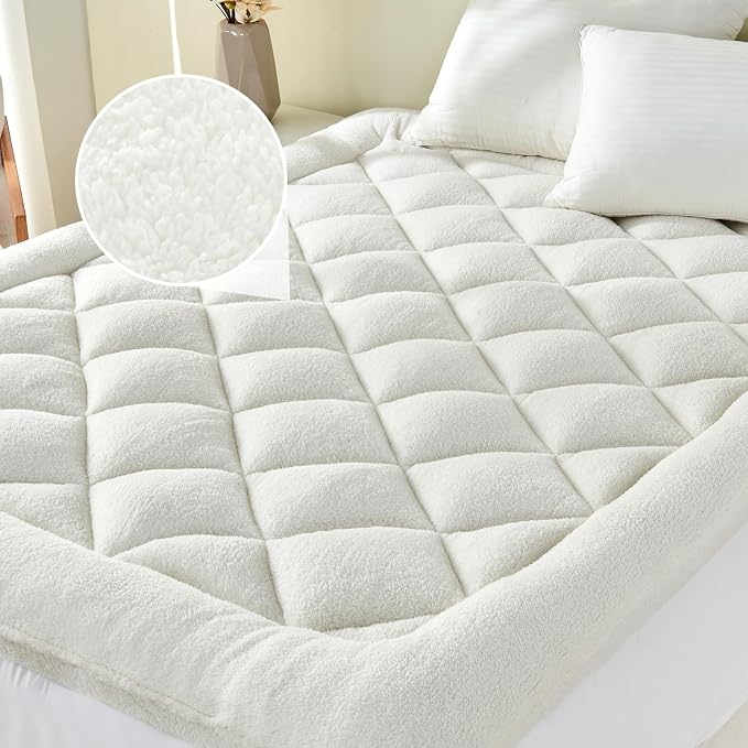 Mattress Topper King for Back Pain Thick Mattress Pad Cover Protector Sherpa by HOMTEC