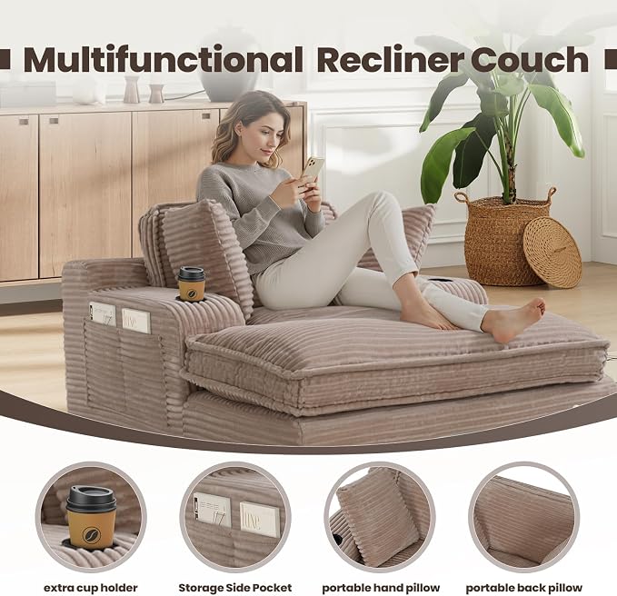 67" Chaise Lounge Chair Indoor, Cozy Oversized Fluffy Sofa - Image 4