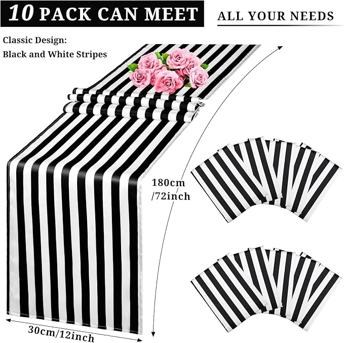 10 Pack Striped Table Runner Polyester Table Decor Classic Black and White - Image 3
