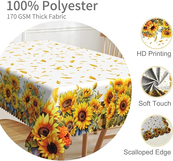 70x108in Sunflower Yellow Floral Tablecloth - Image 3