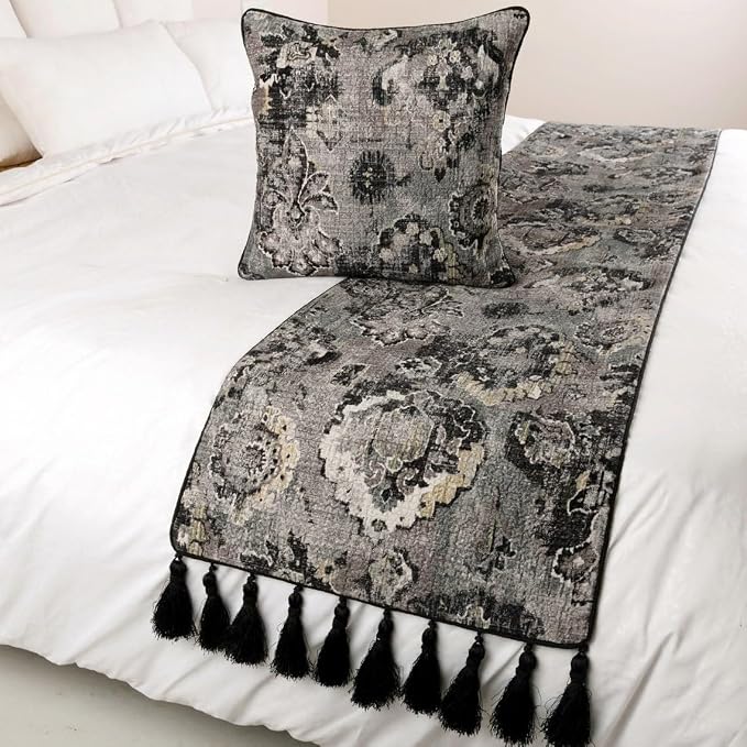 The HomeCentric Luxury Black & Grey Queen 74 x 18 inch Bed Runner - Image 4