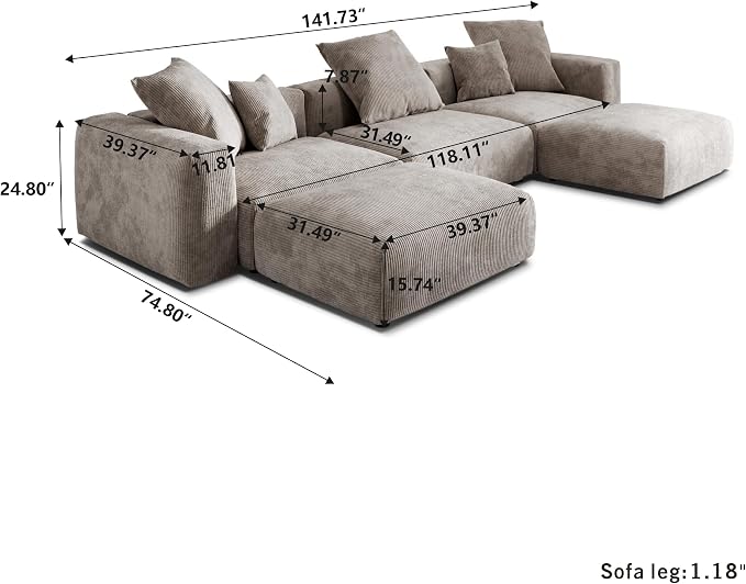 JACH 141" Oversized Modular Sectional Couch, Deep 3-Seats Corduroy Sofa - Image 2