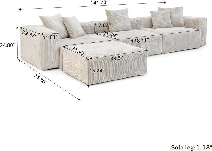 JACH Sectional Couch with 5 Pillows, Luxurious Modular Sectional Couch with - Image 2