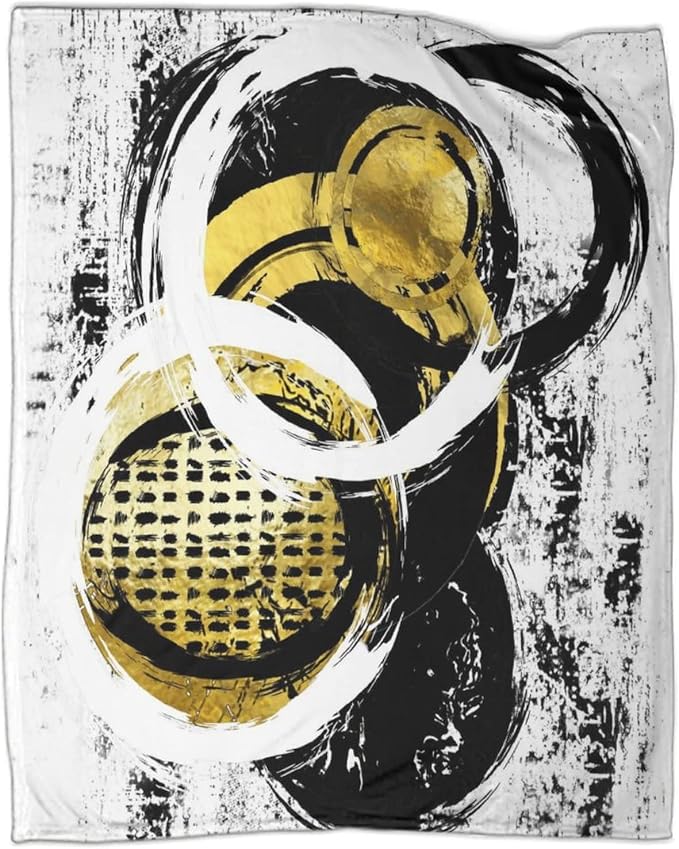 Black White Flannel Fleece Blanket 50x60inch, Abstract Modern Oil Painting Art by Kazynee