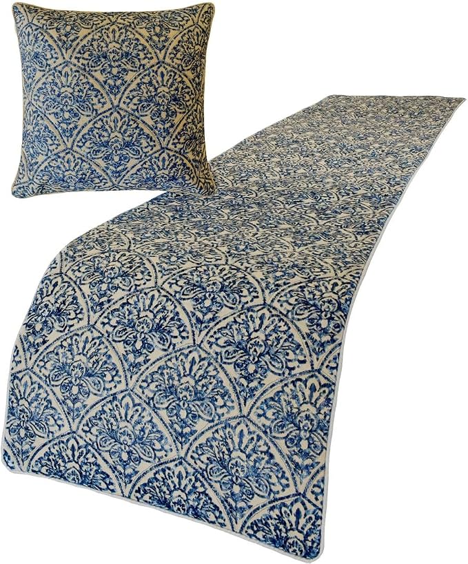 The HomeCentric King/Queen/Twin Blue Designer Queen 74"x18" Bed Runner by TheHomeCentric