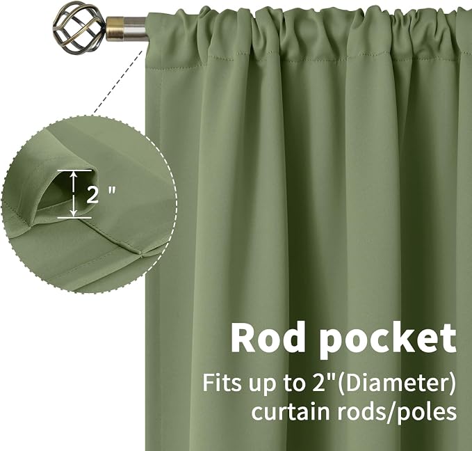BGment Olive Green Blackout Kitchen Curtains 45 Inches Long - Image 4