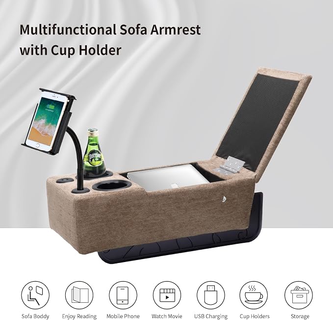 Removable Sofa Armrest with Cup Holder, PU Leather Multifunctional Couch Caddy - Image 5